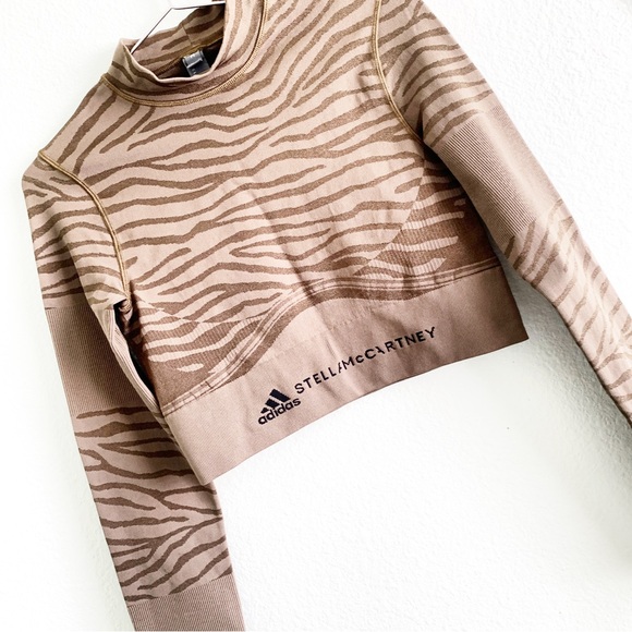 ADIDAS by Stella McCartney zebra print top long sleeve crop mock neck Medium - Picture 1 of 12